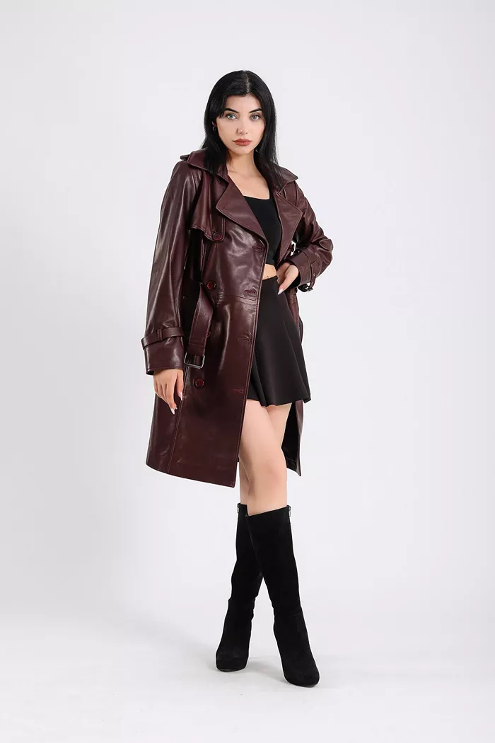 Furniq UK Women's Leather Trench Coat Burgundy Created For Macy S Women's Fashion Shoes & Accessories