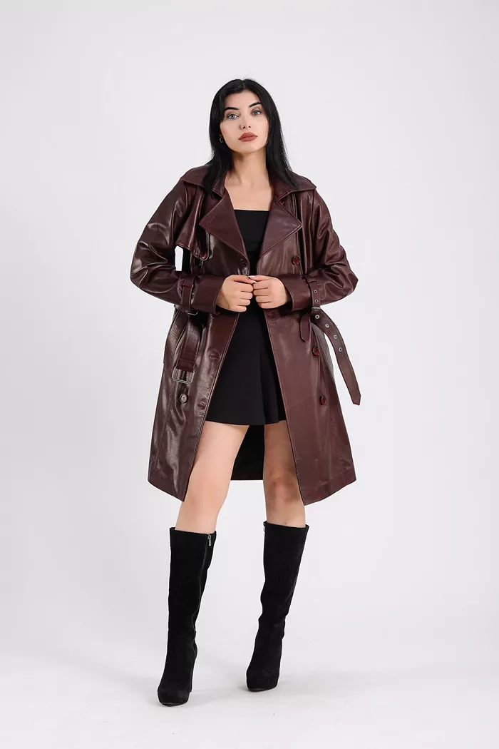 Furniq UK Women's Leather Trench Coat Burgundy Created For Macy S Women's Fashion Shoes & Accessories