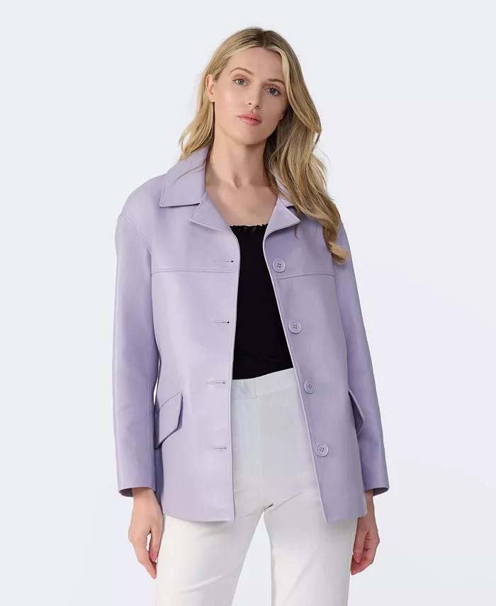 Furniq UK Women's Relaxed Leather Jacket Created For Macy's Women's Fashion Shoes & Accessories