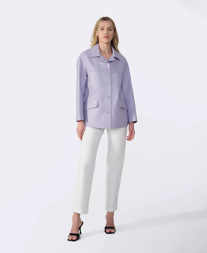 Furniq UK Women's Relaxed Leather Jacket Created For Macy's Women's Fashion Shoes & Accessories