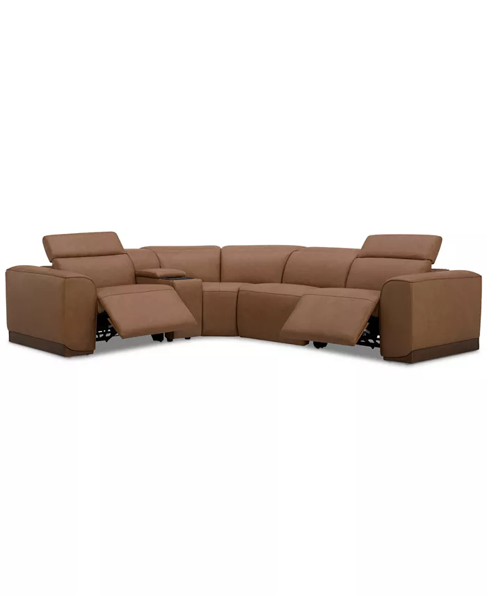 Furniture Lovro 5-Pc. Leather Sectional With 2 Power Motion Chairs & 1 Console Created For Macy's Furniture
