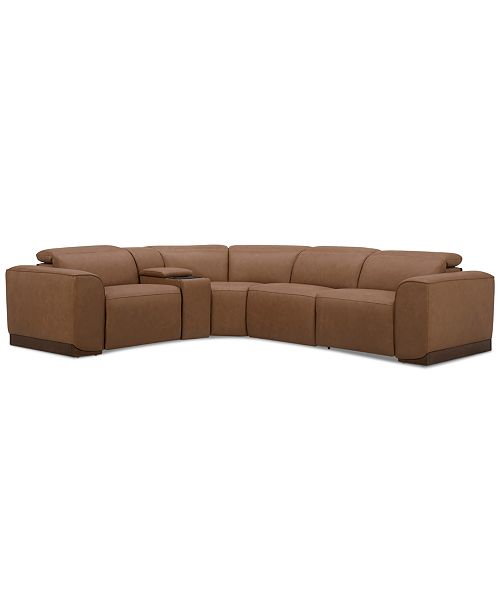 Furniture Lovro 5-Pc. Leather Sectional With 2 Power Motion Chairs & 1 Console Created For Macy's Furniture
