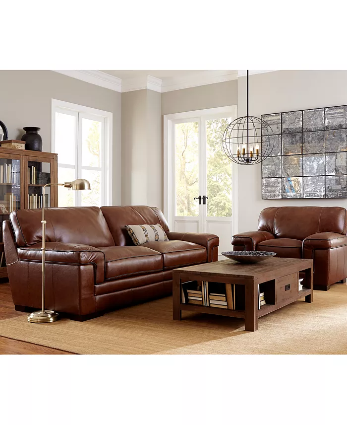 Furniture Myars 91" Leather Sofa Created For Macy's Furniture