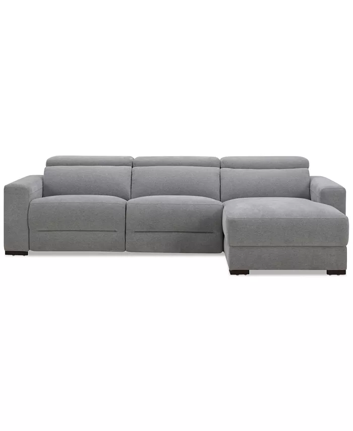 Furniture Nevio 3-Pc. Fabric Power Headrest Sectional And Chaise With 2 Power Motion Chairs Furniture