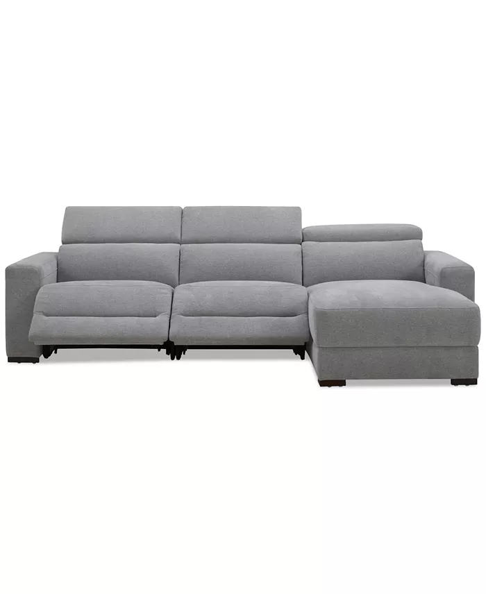 Furniture Nevio 3-Pc. Fabric Power Headrest Sectional And Chaise With 2 Power Motion Chairs Furniture