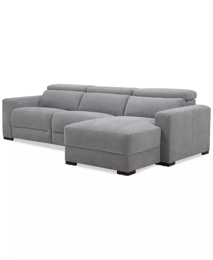 Furniture Nevio 3-Pc. Fabric Power Headrest Sectional And Chaise With 2 Power Motion Chairs Furniture