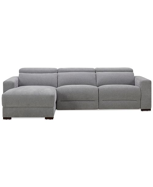 Furniture Nevio 3-Pc. Fabric Power Headrest Sectional and Chaise with 2 Power Motion Chairs Furniture