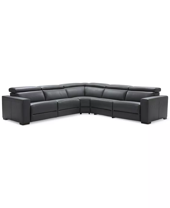 Furniture Nevio 5-Pc. Leather "L" Shaped Sectional With 2 Power Recliners With Articulating Headrests Created For Macy's Furniture