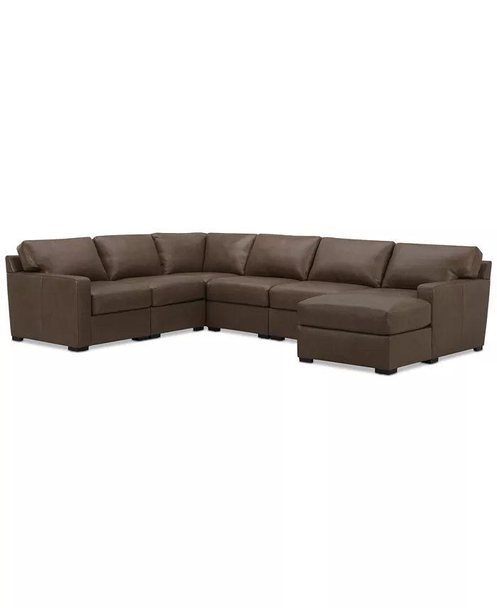 Furniture Radley 129" 6-Pc. Leather Square Corner Modular Chaise Sectional Created For Macy's Furniture