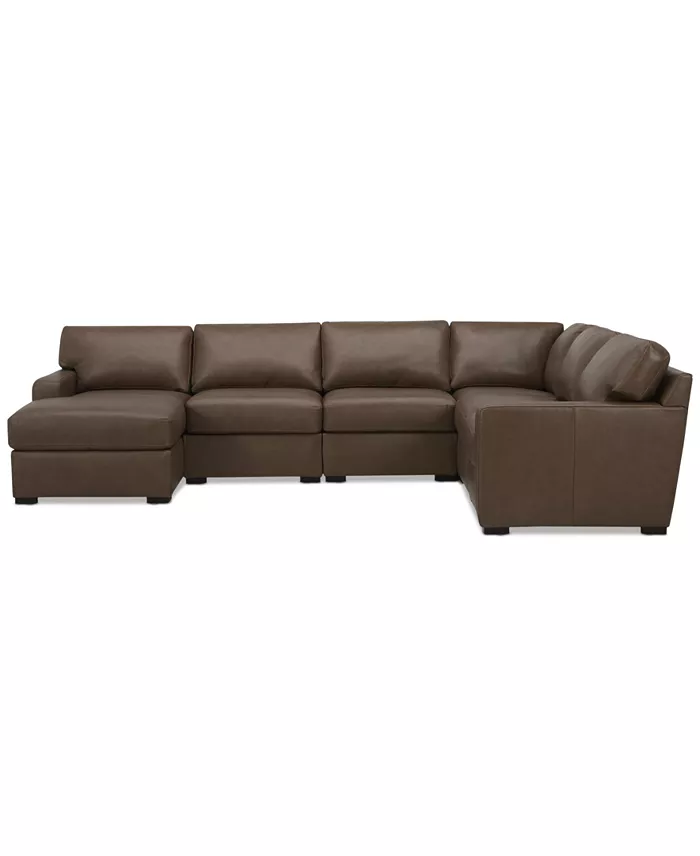 Furniture Radley 129" 6-Pc. Leather Square Corner Modular Chaise Sectional Created For Macy's Furniture