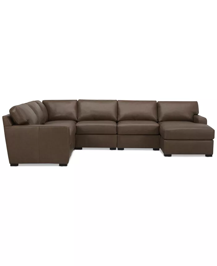 Furniture Radley 129" 6-Pc. Leather Square Corner Modular Chaise Sectional Created For Macy's Furniture