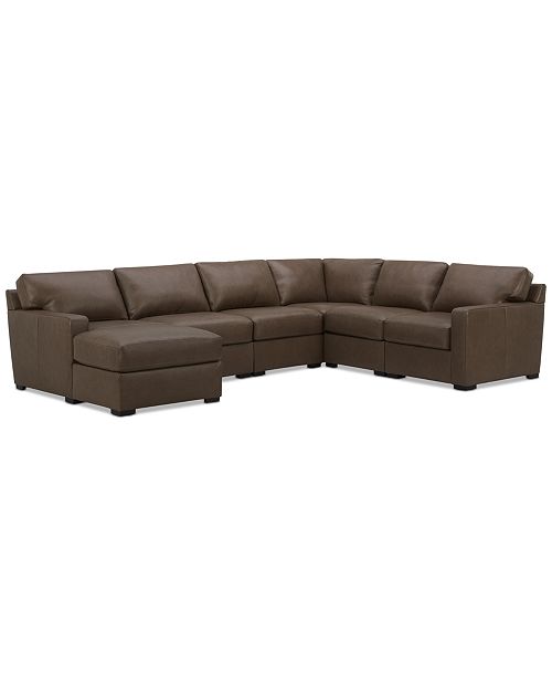 Furniture Radley 129" 6-Pc. Leather Square Corner Modular Chaise Sectional Created For Macy's Furniture