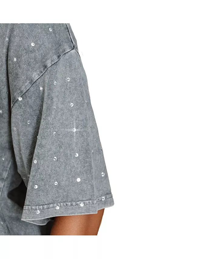 Gameday Couture Women's Gray Philadelphia Eagles Oversized Mini Rhinestone Classic T-Shirt Sports Fan Shop