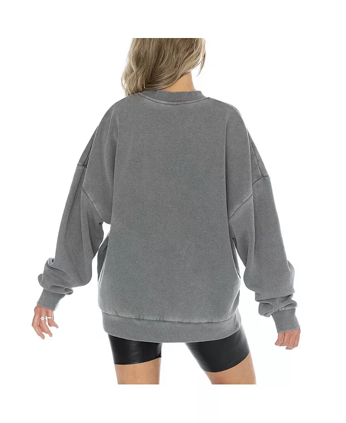 Gameday Couture Women's Gray Philadelphia Eagles Vintage Wash Oversized Crewneck Fleece Pullover Sports Fan Shop