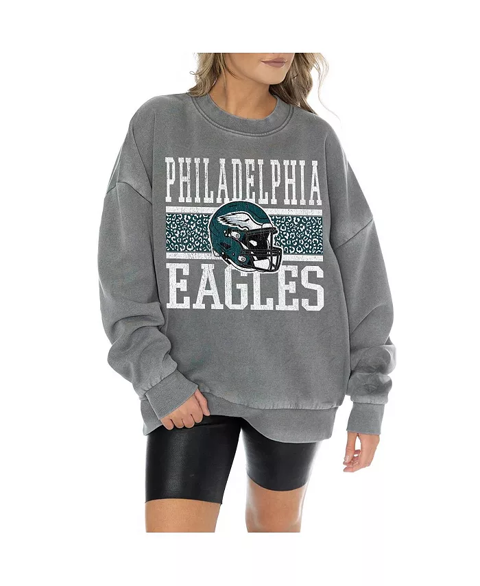 Gameday Couture Women's Gray Philadelphia Eagles Vintage Wash Oversized Crewneck Fleece Pullover Sports Fan Shop