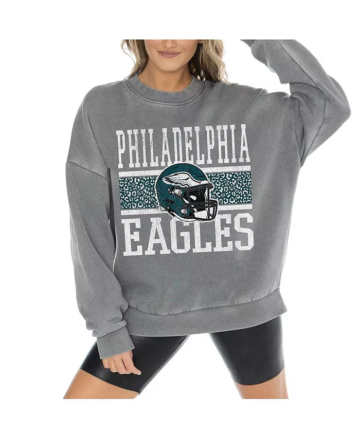 Gameday Couture Women's Gray Philadelphia Eagles Vintage Wash Oversized Crewneck Fleece Pullover Sports Fan Shop