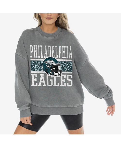 Gameday Couture Women's Gray Philadelphia Eagles Vintage Wash Oversized Crewneck Fleece Pullover Sports Fan Shop