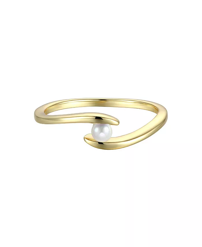 Genevive Gv Sterling Silver 14k Gold Plated With White Freshwater Pearl Ocean Wave Stacking Ring Jewelry & Watches
