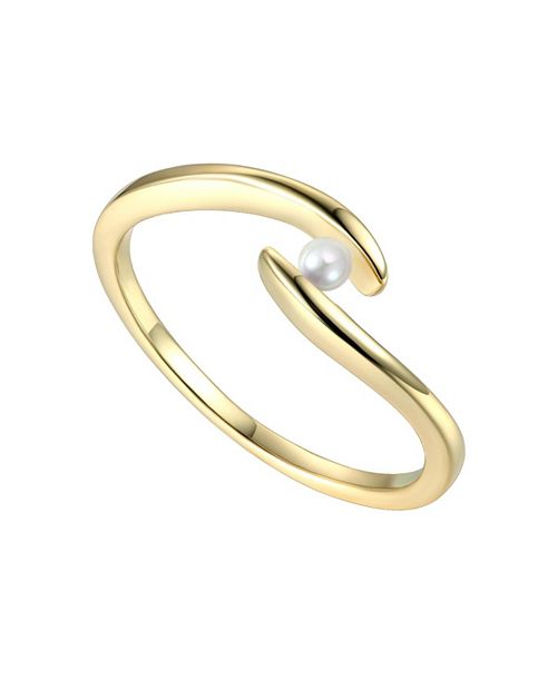 Genevive Gv Sterling Silver 14k Gold Plated With White Freshwater Pearl Ocean Wave Stacking Ring Jewelry & Watches