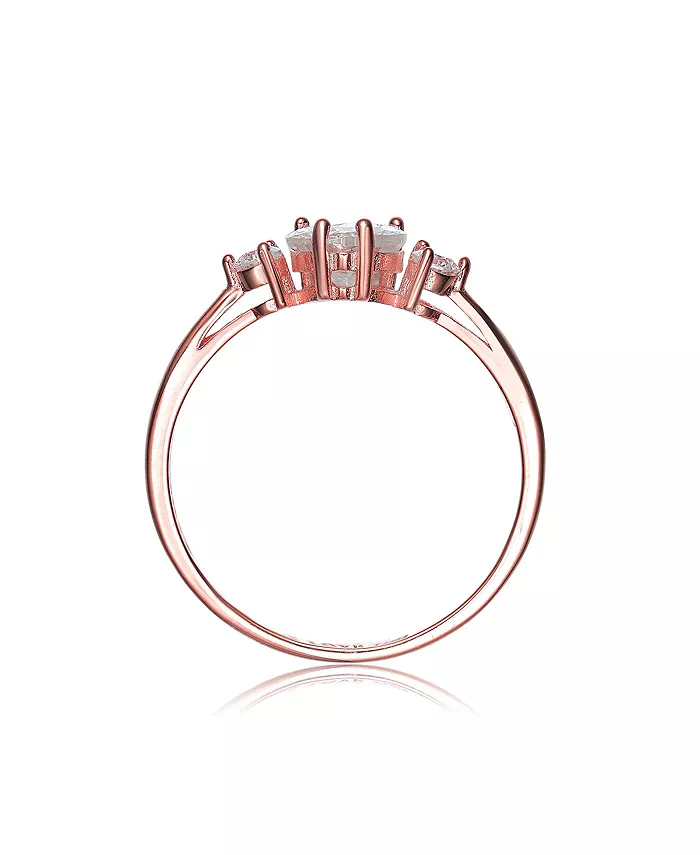 Genevive Sterling Silver Heart And Round Clear Cubic Zirconia's Three-Stone "I Love You" Ring Jewelry & Watches