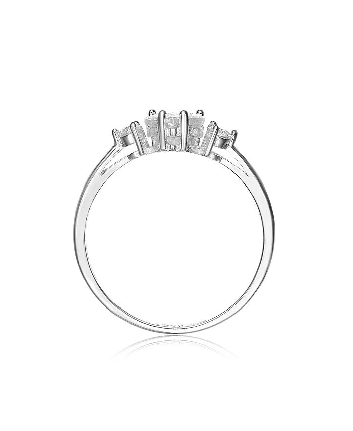 Genevive Sterling Silver Heart And Round Clear Cubic Zirconia's Three-Stone "I Love You" Ring Jewelry & Watches