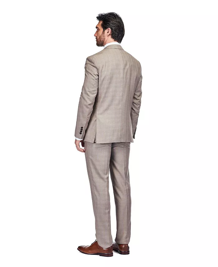 Gino Vitale Men's 3 Piece Slim Fit Brown Check Suit Men's Fashion & Accessories
