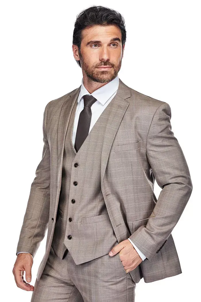 Gino Vitale Men's 3 Piece Slim Fit Brown Check Suit Men's Fashion & Accessories