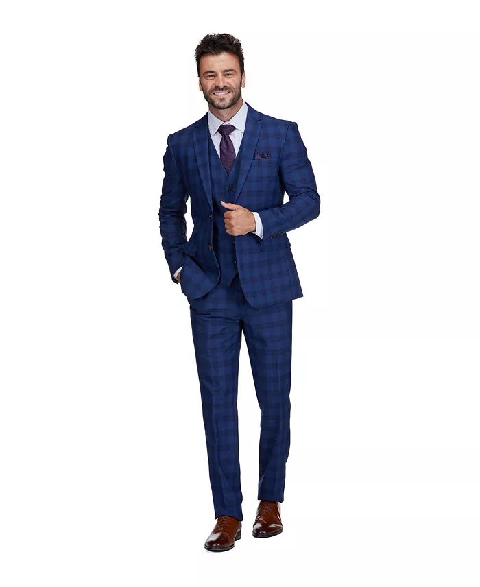 Gino Vitale Men's 3-Piece Slim Fit Check Suit Men's Fashion & Accessories
