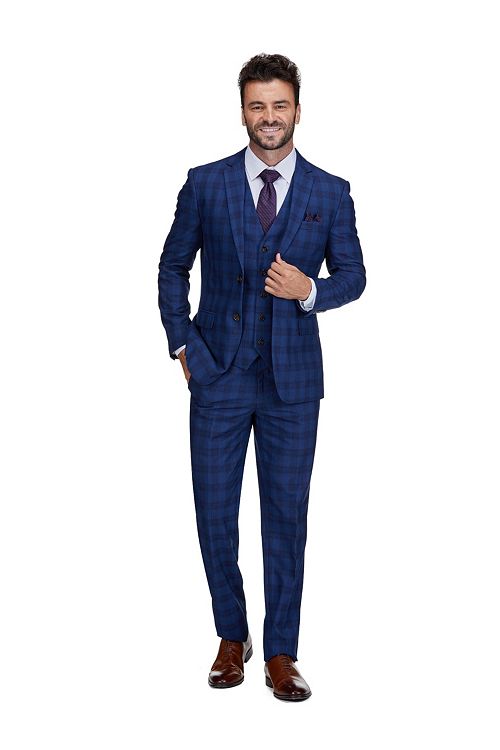 Gino Vitale Men's 3-Piece Slim Fit Check Suit Men's Fashion & Accessories
