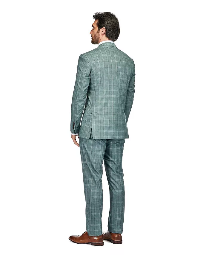 Gino Vitale Men's 3 Piece Slim Fit Green Plaid Suit Men's Fashion & Accessories