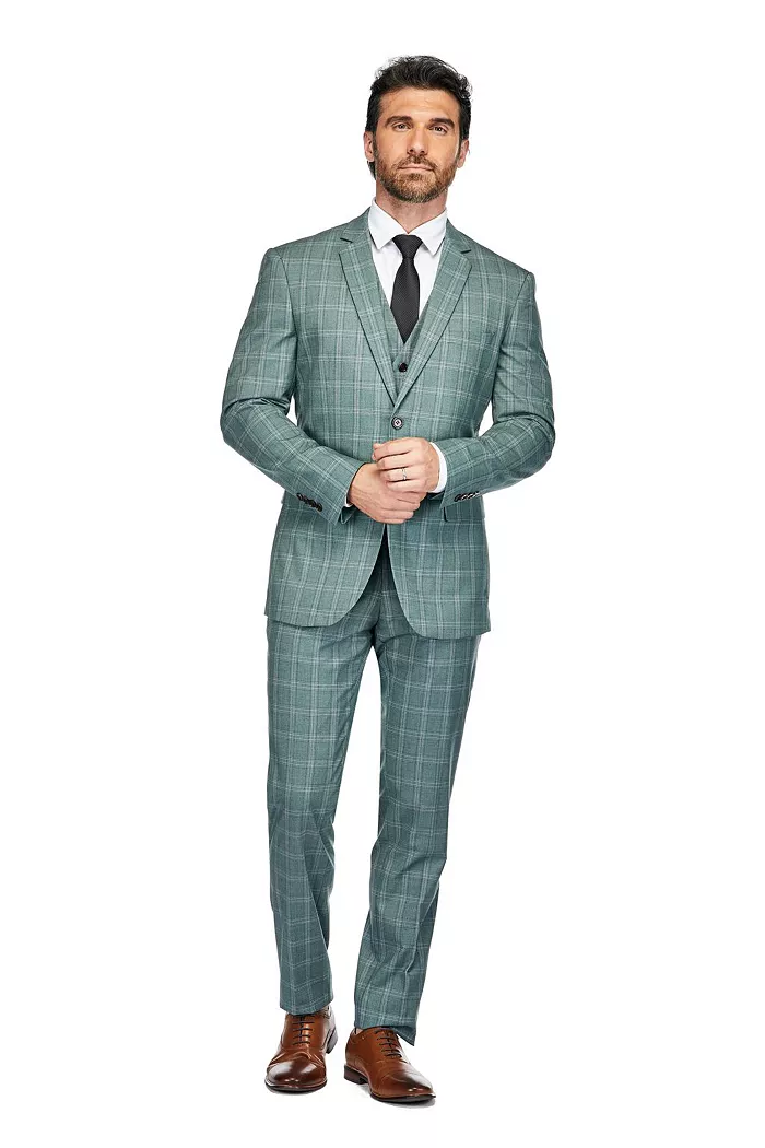 Gino Vitale Men's 3 Piece Slim Fit Green Plaid Suit Men's Fashion & Accessories