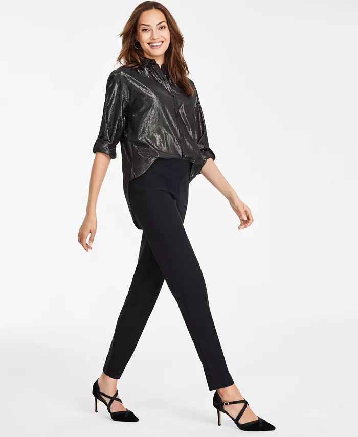 Gloria Vanderbilt Women's Tummy-Control Pull-On Slim Trousers Regular Short & Long Women's Fashion Shoes & Accessories