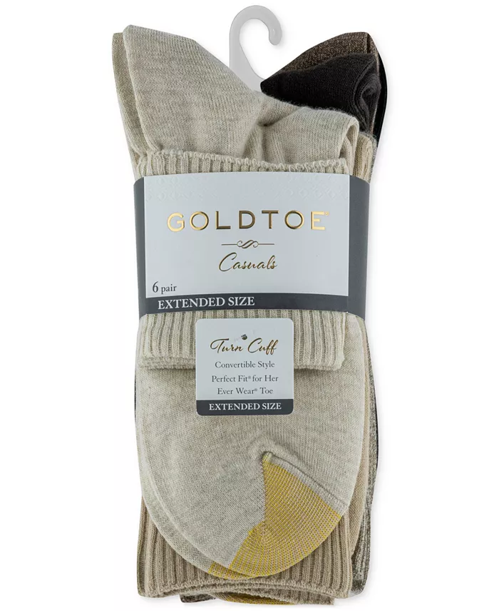Gold Toe Women's 6-Pack Casual Turn Cuff Socks Women's Fashion Shoes & Accessories