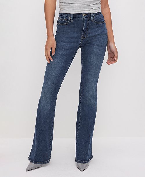 Good American Petite Good Mid-Rise Flare-Leg Jeans Women's Fashion Shoes & Accessories
