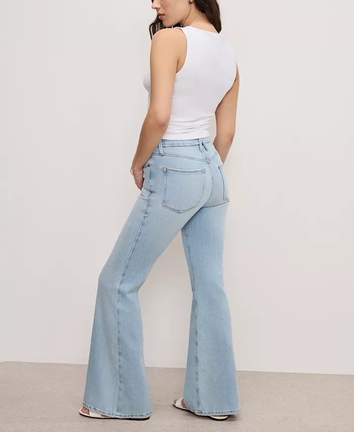 Good American Petite Good Soft-Tech Mid-Rise Flare-Leg Jeans Women's Fashion Shoes & Accessories