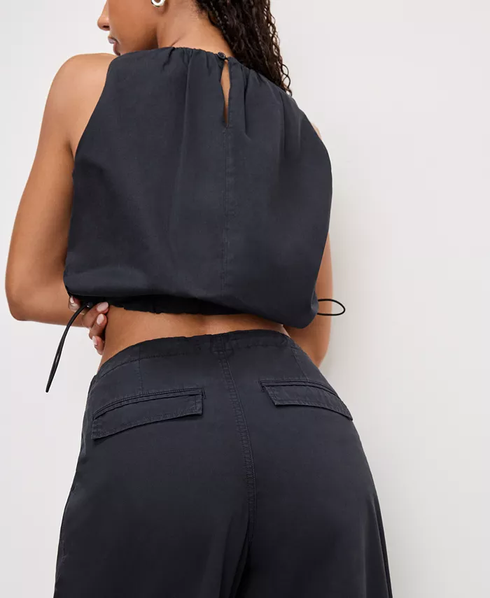 Good American Women's Cotton Twill Drawcord-Hem Parachute Pants Women's Fashion Shoes & Accessories