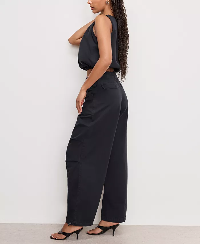 Good American Women's Cotton Twill Drawcord-Hem Parachute Pants Women's Fashion Shoes & Accessories