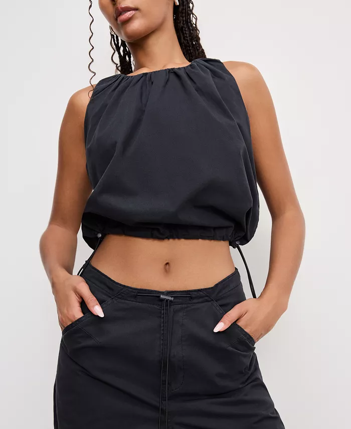 Good American Women's Cotton Twill Drawcord-Hem Parachute Pants Women's Fashion Shoes & Accessories