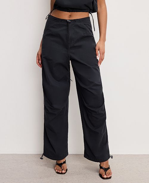 Good American Women's Cotton Twill Drawcord-Hem Parachute Pants Women's Fashion Shoes & Accessories