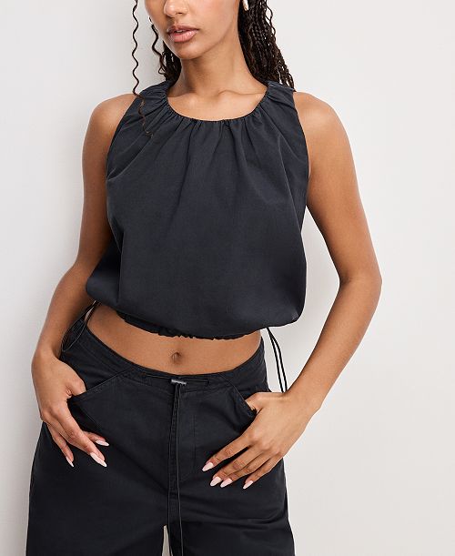 Good American Women's Cotton Twill Parachute Bubble Top Women's Fashion Shoes & Accessories