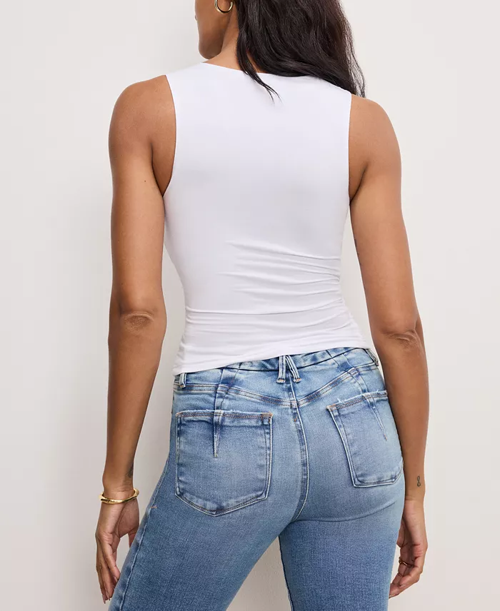 Good American Women's Crewneck Ruched-Front Stretch Top Women's Fashion Shoes & Accessories