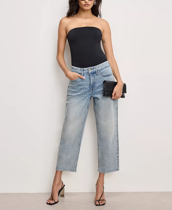 Good American Women's Crystal Stars Good 90s Cropped Jeans Women's Fashion Shoes & Accessories