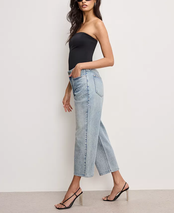 Good American Women's Crystal Stars Good 90s Cropped Jeans Women's Fashion Shoes & Accessories