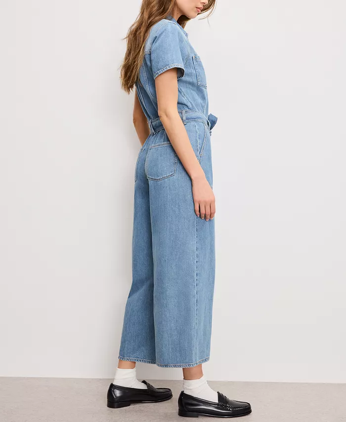 Good American Women's Fit For Success Denim Cropped Jumpsuit Women's Fashion Shoes & Accessories