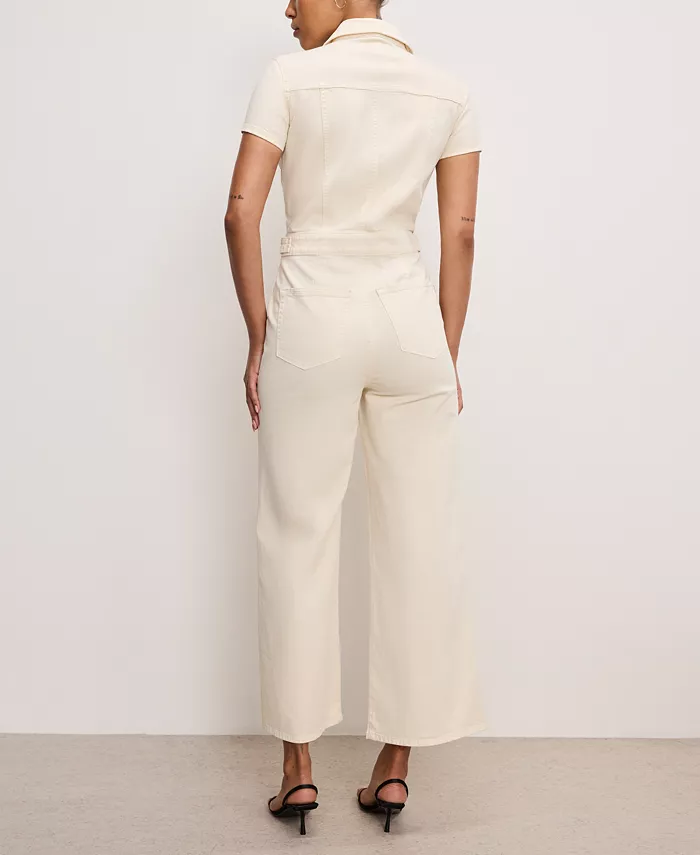 Good American Women's Fit For Success Twill Palazzo Cropped Jumpsuit Women's Fashion Shoes & Accessories