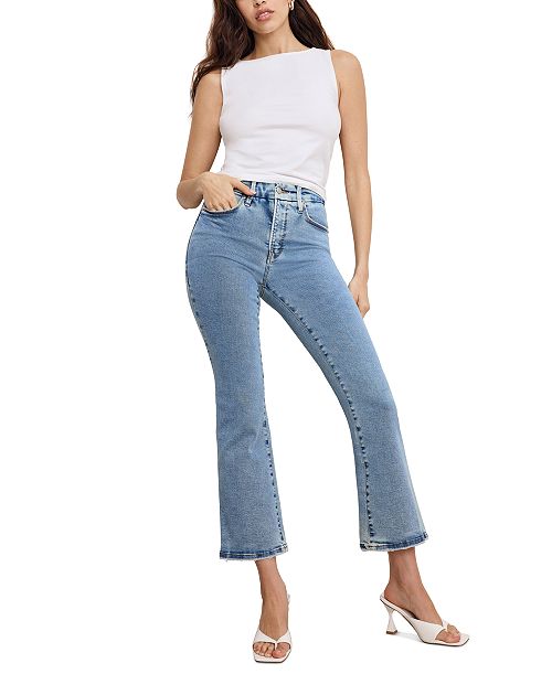 Good American Women's Good Legs Cropped Mini Boot Jeans Women's Fashion Shoes & Accessories