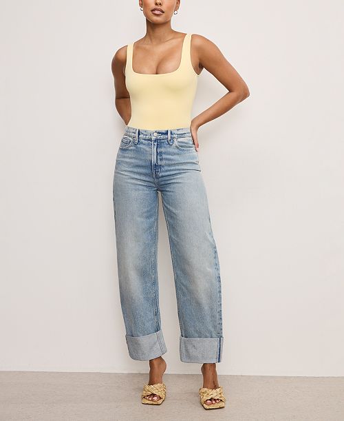 Good American Women's Good Standard Relaxed-Fit Barrel Jeans Women's Fashion Shoes & Accessories