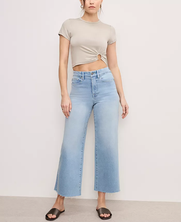 Good American Women's Good Waist Palazzo Crop Light Compression Jeans Women's Fashion Shoes & Accessories