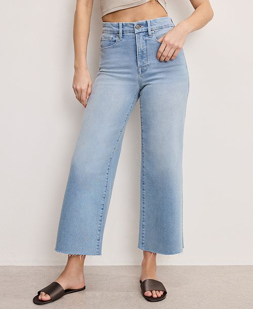 Good American Women's Good Waist Palazzo Crop Light Compression Jeans Women's Fashion Shoes & Accessories