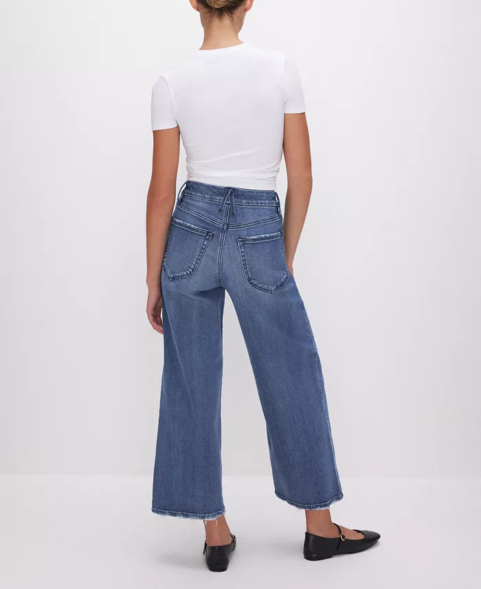 Good American Women's Good Waist Palazzo Cropped Jeans Women's Fashion Shoes & Accessories
